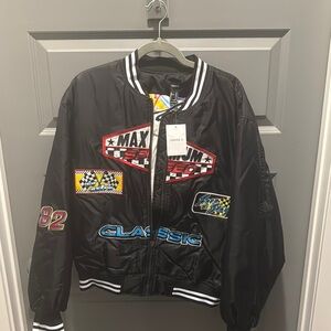 Black Racing Bomber Jacket with Patches